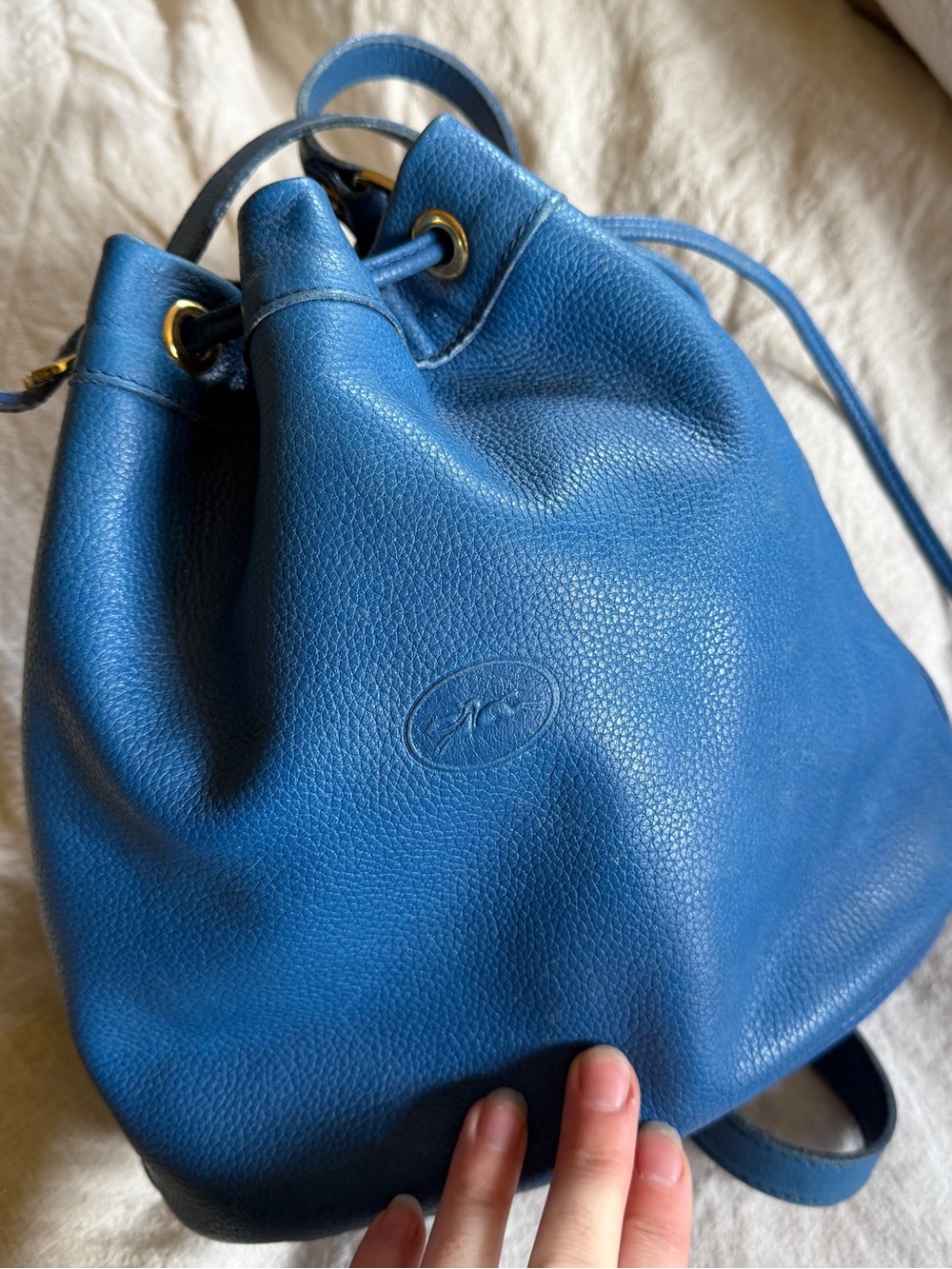Vintage Longchamp Paris Blue Leather Bucket Bag | Made in France